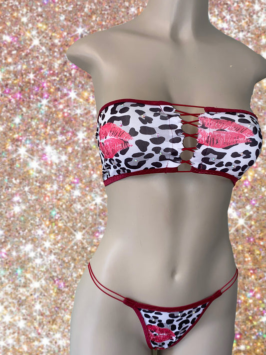 Cheetah Lips Lace Up Set